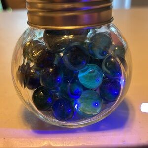 Glass Jar with Blue Marbles